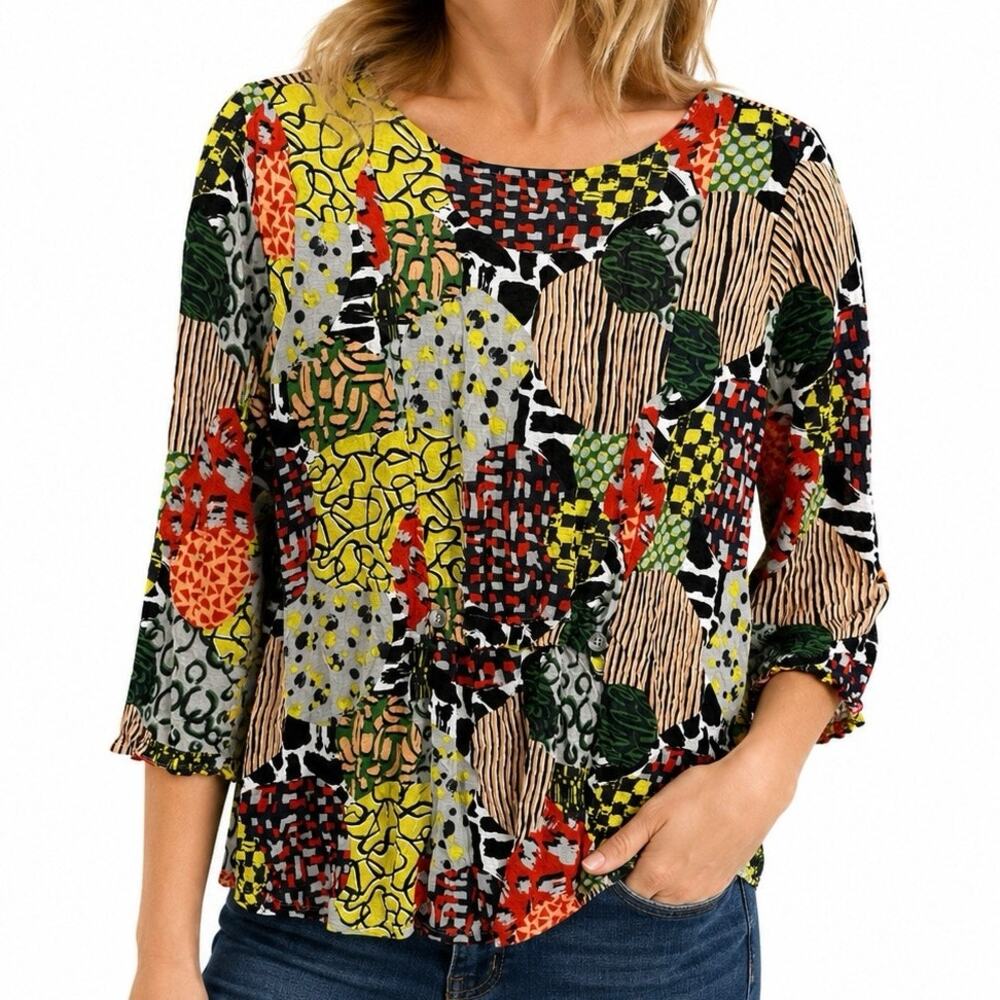 Chalet et Ceci Sz Medium Crinkle Look Wearable Art to Wear Blouse Shirt Top